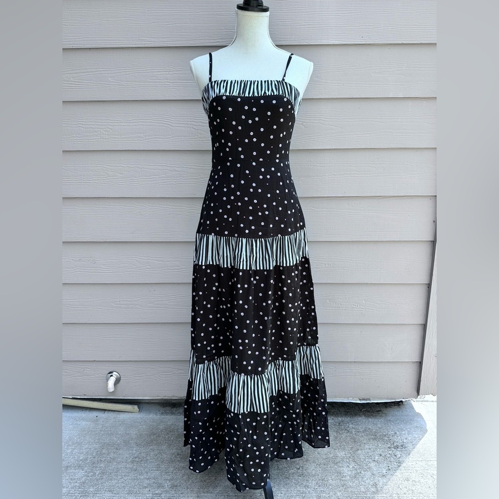 Kate Spade Womens Black & White Daisy Dot Mixed Maxi Dress Sz 0 B3
